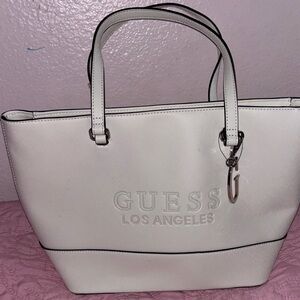 GUESS White Los Angeles Embossed Tote with Silver Charm